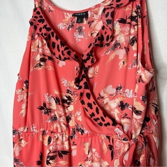 Torrid Coral Georgette Ruffle Front Floral Animal Print Adjustable Cami - Picture 7 of 11